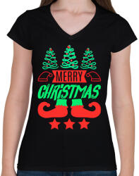 printfashion boldog karácsonyt - Női V-nyakú póló - Fekete (14622594)