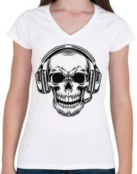 printfashion gamer koponya - Női V-nyakú póló - Fehér (16034717)