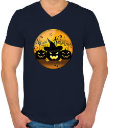 printfashion Happy Halloween Kör - Férfi V-nyakú póló - Sötétkék (1788665)