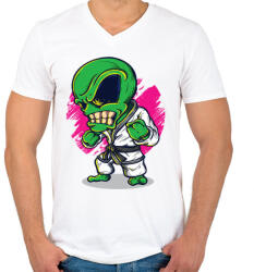 printfashion Karatés idegen - Férfi V-nyakú póló - Fehér (105289)