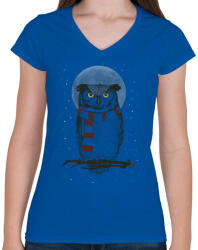 printfashion Winter owl - Női V-nyakú póló - Királykék (464685)