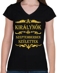 printfashion A királynők szeptemberben születtek - Női V-nyakú póló - Fekete (1926580)