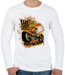 printfashion Turbo Chicks Reloaded Burn The Road motorkerékpár - Férfi hosszú ujjú póló - Fehér (4633763)