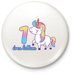 printfashion Unikornis: 1 éves lettem - Kitűző, hűtőmágnes - Fehér (3090066)