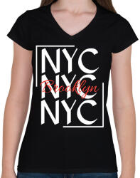 printfashion NYC Brooklyn - Női V-nyakú póló - Fekete (4386825)