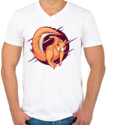printfashion Mérges mókus - Férfi V-nyakú póló - Fehér (5090906)