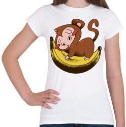 printfashion Majom banánon - Női póló - Fehér (7564545)