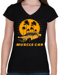 printfashion muscle car - Női V-nyakú póló - Fekete (2936121)