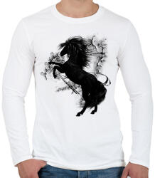 printfashion the black horse - Férfi hosszú ujjú póló - Fehér (2853910)