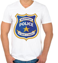 printfashion Nyelvtan rendőrség - Férfi V-nyakú póló - Fehér (13275523)