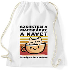 printfashion Szeretem a macskákat és még talán 3 embert - Sportzsák, Tornazsák - Fehér (16321662)