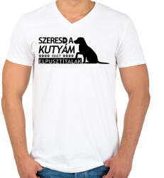 printfashion Szeresd a kutyám - Férfi V-nyakú póló - Fehér (1919465)