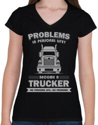 printfashion Become a trucker - Női V-nyakú póló - Fekete (7481444)