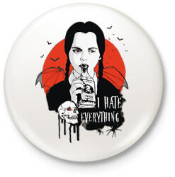 printfashion Wednesday Addams I hate everything - Kitűző, hűtőmágnes - Fehér (11392374)