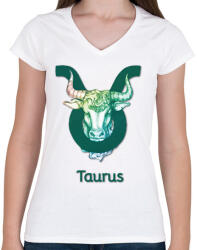 printfashion Taurus színes - Női V-nyakú póló - Fehér (6269408)
