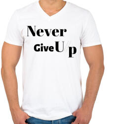 printfashion Never Give Up - Férfi V-nyakú póló - Fehér (2420043)
