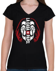 printfashion La casa de papel állarc - Női V-nyakú póló - Fekete (5344906)
