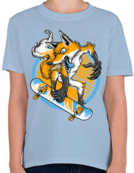 printfashion Deszkás róka - Gyerek póló - Világoskék (113466)