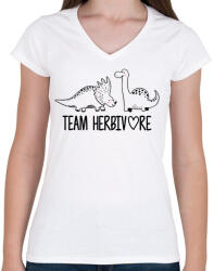 printfashion Team herbivore - Női V-nyakú póló - Fehér (8150578)