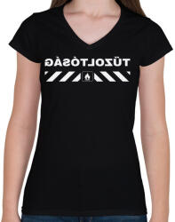 printfashion tűzoltósag-white - Női V-nyakú póló - Fekete (881416)