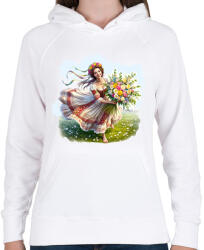 printfashion Fiatal lány virágokkal népviseletben - Női kapucnis pulóver - Fehér (15926883)