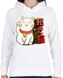 printfashion Cica - kínai szerencsehozó - Női kapucnis pulóver - Fehér (5622090)