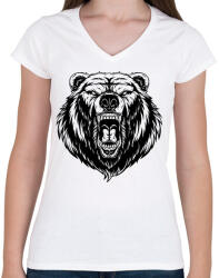 printfashion Dühös medve - Női V-nyakú póló - Fehér (2959492)
