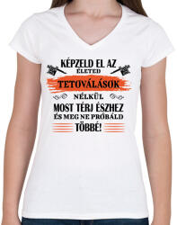 printfashion Tetoválások nélkül - Fekete - Női V-nyakú póló - Fehér (6985246)