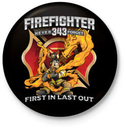 printfashion Firefighter Firedragon - Kitűző, hűtőmágnes - Fekete (3093107)