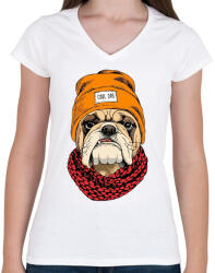 printfashion Cool Dog - Női V-nyakú póló - Fehér (5141505)