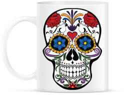 printfashion Fehér, piros és lila calavera illusztráció - Bögre - Fehér (4725203)