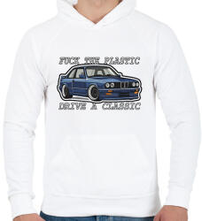 printfashion Fuck The Plastic Drive A Classic - Férfi kapucnis pulóver - Fehér (16775342)