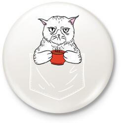 printfashion Mérges cica kávéval - Kitűző, hűtőmágnes - Fehér (13651296)