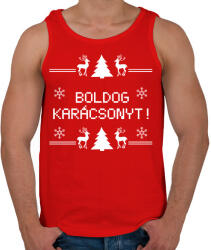 printfashion Boldog karácsonyt rénszarvas - Férfi atléta - Piros (11000709)