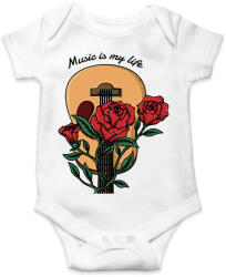 printfashion Music is my life - Rózsás gitár - Baba Body - Fehér (6378122)