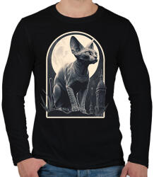 printfashion Szfinx macska és a hold - Férfi hosszú ujjú póló - Fekete (12606650)