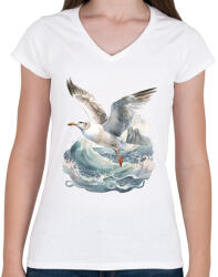 printfashion Sirály - Női V-nyakú póló - Fehér (13935341)