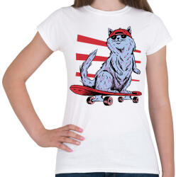 printfashion Gördeszkás macska - Női póló - Fehér (6159512)