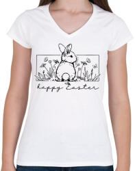 printfashion Happy Easter - nyuszis - Női V-nyakú póló - Fehér (15873139)