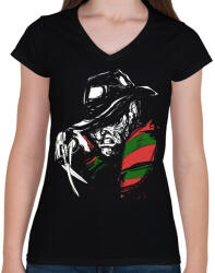 printfashion Freddy Krueger - Női V-nyakú póló - Fekete (5561072)