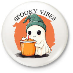 printfashion Spooky Vibes Cuki Halloween Szellem - Kitűző, hűtőmágnes - Fehér (16777849)