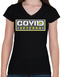 printfashion Covid veteran - Női V-nyakú póló - Fekete (2811667)