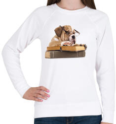 printfashion Cuki kutya könyvet olvas - Női pulóver - Fehér (1023379)