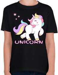 printfashion unikornis - Gyerek póló - Fekete (6030099)