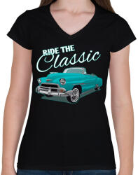printfashion Classic car - Női V-nyakú póló - Fekete (4236701)