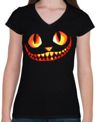 printfashion Cat - Női V-nyakú póló - Fekete (394658)