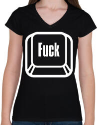 printfashion Fuck billentyű - Női V-nyakú póló - Fekete (5787063)