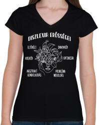 printfashion Diszlexia erősségei - Női V-nyakú póló - Fekete (13247996)