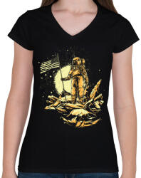 printfashion Amerikai asztronauta - Női V-nyakú póló - Fekete (127252)