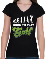printfashion Golf evolúció - Női V-nyakú póló - Fekete (1227574)